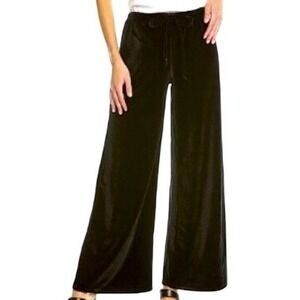NEW Chaser Black Velvet Wide Leg Flare‎ Pants S Drawstring Waist Viscose Silk